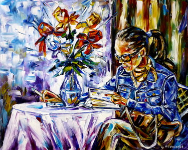 Peinture intitulée "Frau im Café" par Mirek Kuzniar, Œuvre d'art originale, Huile