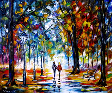 Malerei mit dem Titel "Verliebtes Paar im…" von Mirek Kuzniar, Original-Kunstwerk, Öl