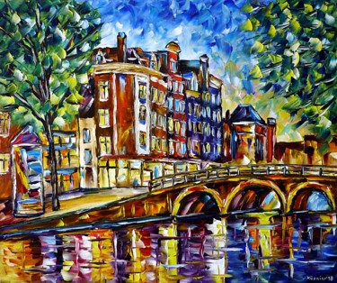 Painting titled "Amsterdam am Abend" by Mirek Kuzniar, Original Artwork, Oil