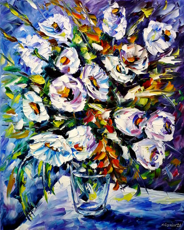 Schilderij getiteld "Weißer Blumenstrauß" door Mirek Kuzniar, Origineel Kunstwerk, Olie