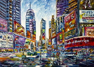 Peinture intitulée "Times Square, New Y…" par Mirek Kuzniar, Œuvre d'art originale, Huile