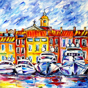 「Boote von St. Tropez」というタイトルの絵画 Mirek Kuzniarによって, オリジナルのアートワーク, オイル