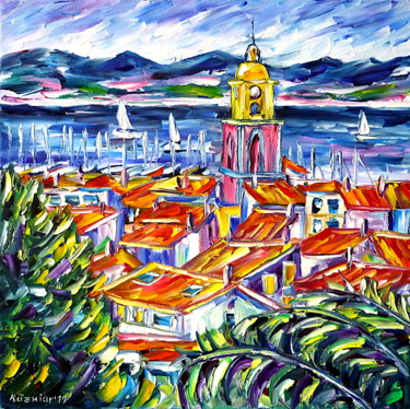 Pittura intitolato "Blick auf St. Tropez" da Mirek Kuzniar, Opera d'arte originale, Olio
