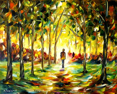 Malerei mit dem Titel "Alleine im Park" von Mirek Kuzniar, Original-Kunstwerk, Öl