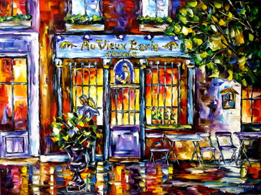 Peinture intitulée "Café Au Vieux Paris…" par Mirek Kuzniar, Œuvre d'art originale, Huile