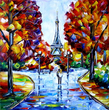 Pittura intitolato "Herbst in Paris" da Mirek Kuzniar, Opera d'arte originale, Olio