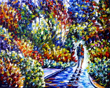 Malerei mit dem Titel "Liebespaar im Garten" von Mirek Kuzniar, Original-Kunstwerk, Öl