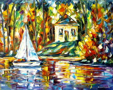 Peinture intitulée "Herbst am See" par Mirek Kuzniar, Œuvre d'art originale, Huile