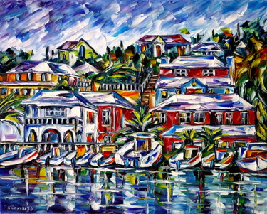 Die Häuser Bermudas Malerei mit dem Titel "Die Häuser Bermudas" von Mirek Kuzniar, Original-Kunstwerk, Öl