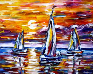 Painting titled "Regatta bei Sonnenu…" by Mirek Kuzniar, Original Artwork, Oil