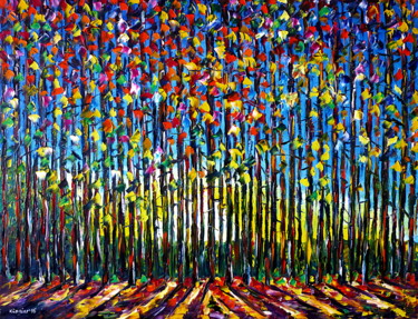 Schilderij getiteld "Herbstwald" door Mirek Kuzniar, Origineel Kunstwerk, Olie