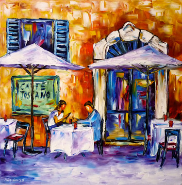 Картина под названием "Das gelbe Café" - Mirek Kuzniar, Подлинное произведение искусства, Масло