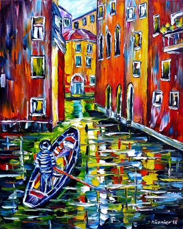 Malerei mit dem Titel "Gondoliere, Venedig" von Mirek Kuzniar, Original-Kunstwerk, Öl