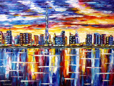 Pintura titulada "Dubai Skyline" por Mirek Kuzniar, Obra de arte original, Oleo