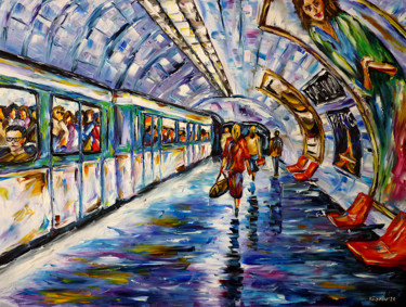 Painting titled "Métro Paris" by Mirek Kuzniar, Original Artwork, Oil