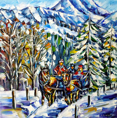 Schilderij getiteld "Winter in der Schwe…" door Mirek Kuzniar, Origineel Kunstwerk, Olie