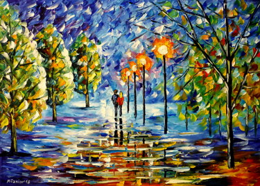 Malerei mit dem Titel "Winterabend" von Mirek Kuzniar, Original-Kunstwerk, Öl