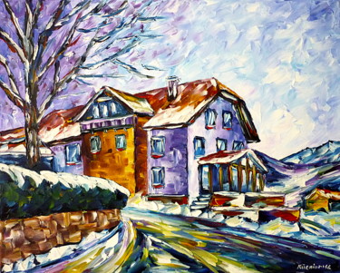 Malerei mit dem Titel "Winter in den Bergen" von Mirek Kuzniar, Original-Kunstwerk, Öl