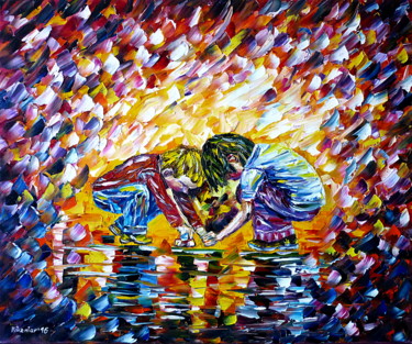 Malerei mit dem Titel "Spielende Kinder" von Mirek Kuzniar, Original-Kunstwerk, Öl