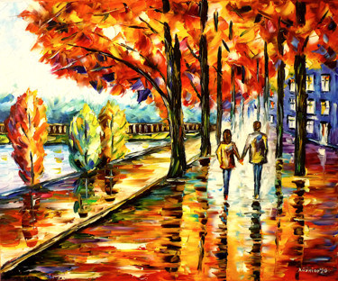 Malerei mit dem Titel "Herbstspaziergang a…" von Mirek Kuzniar, Original-Kunstwerk, Öl