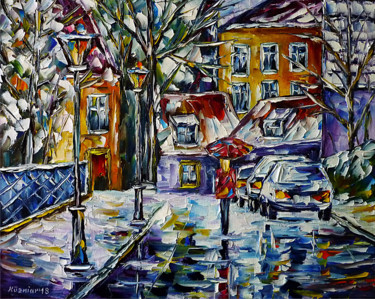 Pintura titulada "Dorf im Winter" por Mirek Kuzniar, Obra de arte original, Oleo