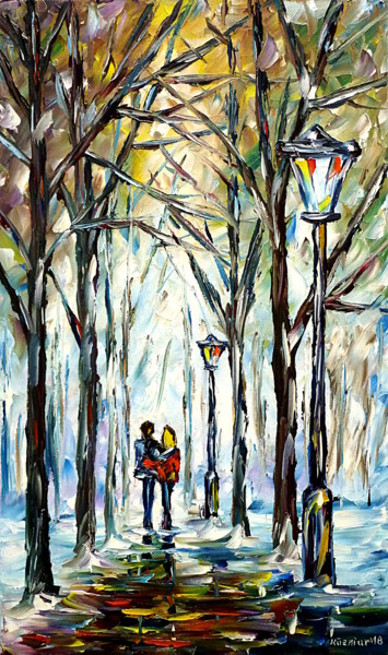 Malarstwo zatytułowany „Park im Winter II” autorstwa Mirek Kuzniar, Oryginalna praca, Olej