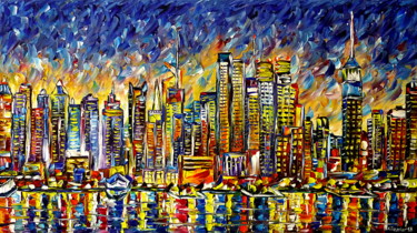 Painting titled "New York City" by Mirek Kuzniar, Original Artwork, Oil