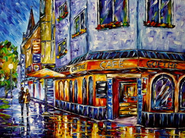 Painting titled "Café Goethe" by Mirek Kuzniar, Original Artwork, Oil