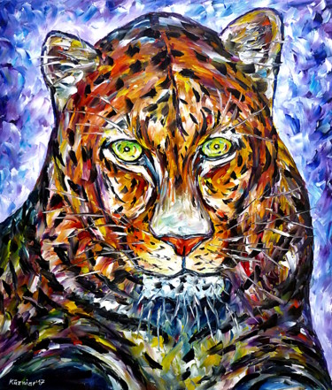Pittura intitolato "Leopardenportrait" da Mirek Kuzniar, Opera d'arte originale, Olio