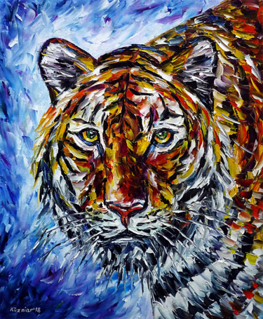 Painting titled "Tiger" by Mirek Kuzniar, Original Artwork, Oil