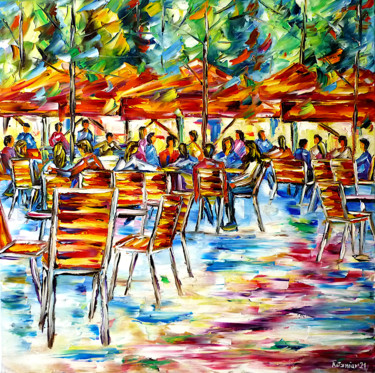 Malarstwo zatytułowany „Café im Jardin des…” autorstwa Mirek Kuzniar, Oryginalna praca, Olej