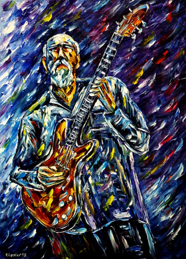 Pittura intitolato "Jazzgitarrist" da Mirek Kuzniar, Opera d'arte originale, Olio