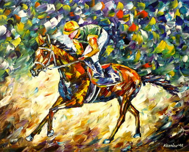 Painting titled "Jockey II" by Mirek Kuzniar, Original Artwork, Oil