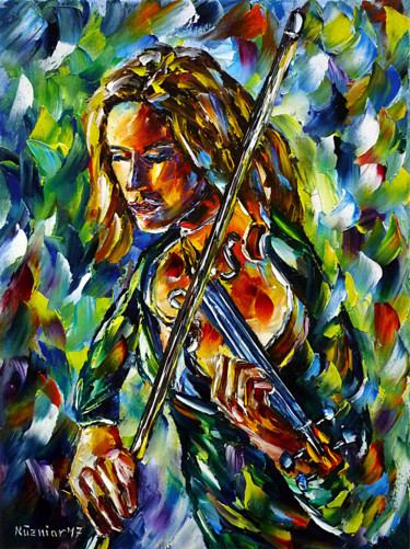 Malarstwo zatytułowany „Geigenspielerin” autorstwa Mirek Kuzniar, Oryginalna praca, Olej