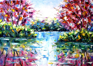 Schilderij getiteld "Herbstlicher See" door Mirek Kuzniar, Origineel Kunstwerk, Olie