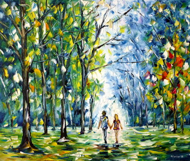 Malerei mit dem Titel "Frühling im Park" von Mirek Kuzniar, Original-Kunstwerk, Öl