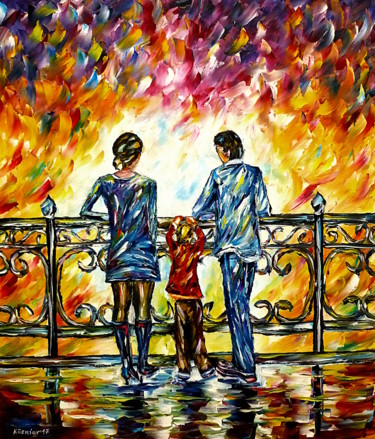 Malerei mit dem Titel "Familie auf einer B…" von Mirek Kuzniar, Original-Kunstwerk, Öl