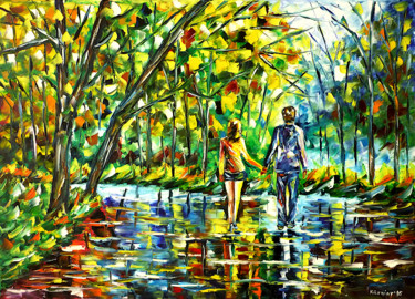 Malerei mit dem Titel "Hand in Hand im Park" von Mirek Kuzniar, Original-Kunstwerk, Öl