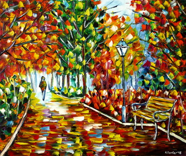 Painting titled "Herbst im Park" by Mirek Kuzniar, Original Artwork, Oil