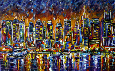 Pittura intitolato "Manhattan Skyline" da Mirek Kuzniar, Opera d'arte originale, Olio