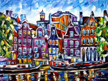 Die Häuser von Amsterdam Malerei mit dem Titel "Die Häuser von Amst…" von Mirek Kuzniar, Original-Kunstwerk, Öl