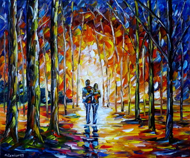 Peinture intitulée "Verliebte im Park" par Mirek Kuzniar, Œuvre d'art originale, Huile