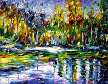 Malerei mit dem Titel "Waldsee" von Mirek Kuzniar, Original-Kunstwerk, Öl