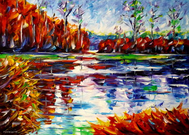 Painting titled "Herbstsee" by Mirek Kuzniar, Original Artwork, Oil