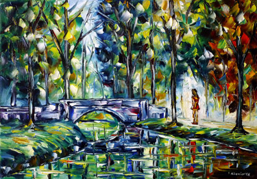 Painting titled "Frühling am Fluss" by Mirek Kuzniar, Original Artwork, Oil