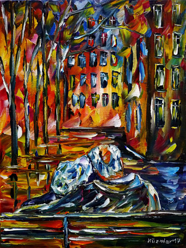 Painting titled "Rentner in der Stadt" by Mirek Kuzniar, Original Artwork, Oil