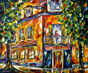 Painting titled "Café La Strada" by Mirek Kuzniar, Original Artwork, Oil