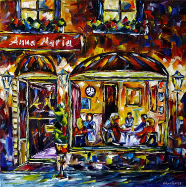 Painting titled "Café Anna Maria" by Mirek Kuzniar, Original Artwork, Oil