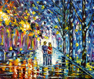 Malerei mit dem Titel "Zu zweit im Park" von Mirek Kuzniar, Original-Kunstwerk, Öl