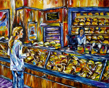 Painting titled "Beim Bäcker" by Mirek Kuzniar, Original Artwork, Oil